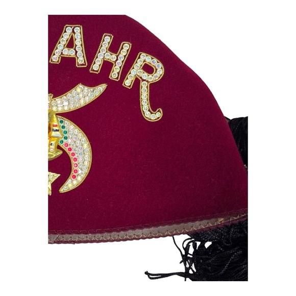 Vtg Al Bahr Shriners Fez Hat Jeweled w/ Zippered Bag 7 3/8" Masonic Memorabilia - Picture 4 of 13